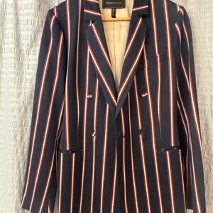 BCBGMaxAzria Navy and Red Striped Blazer